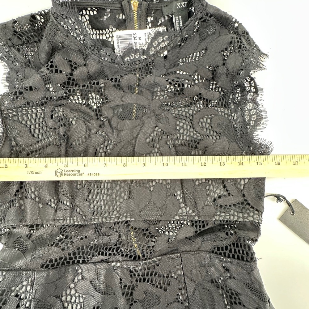 XXI Forever 21 Lace Sheath Dress Size M Black High Neck Full Zip Gothic Sheer - Picture 6 of 9